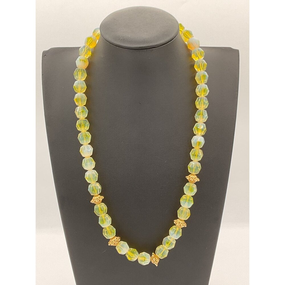 Yellow & Gold Beaded Necklace With Spring Ring Clasp